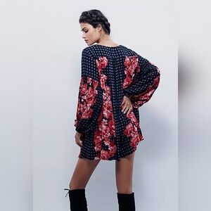 Free People Sunset Boulevart Red & Black Floral Shorts Romper size XS